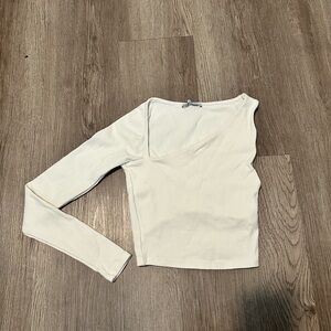 Zara Cream Asymmetrical Long Sleeve Bodysuit